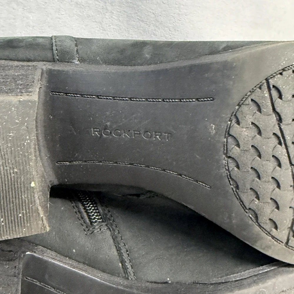 Rockport Boots Womens Size 10 Black Leather Ankle‎ Zip Block Heel CG4150